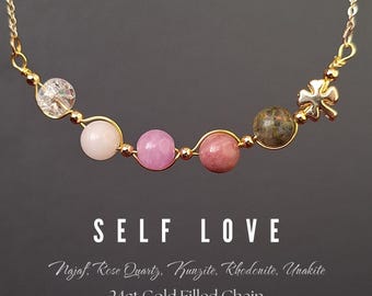 Self Love Gemstone Necklace, Dainty Pendant Crystal Jewelry, Gift for Me, New Beginnings Crystals, Rose Quartz Jewelry, Spiritual Necklace