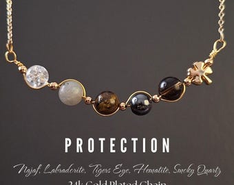 Protection Crystal Necklace, Najaf, Labradorite, Tiger’s Eye, Hematite, Smoky Quartz, Gemstone Necklace • Gift Her Difference Maker Necklace