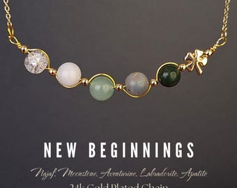 New Beginnings Themed Crystal Necklace • Gemstone Necklace, Crystal Jewelry, Her Gift Crystals, New Home, New Job, New Year, New School Gift