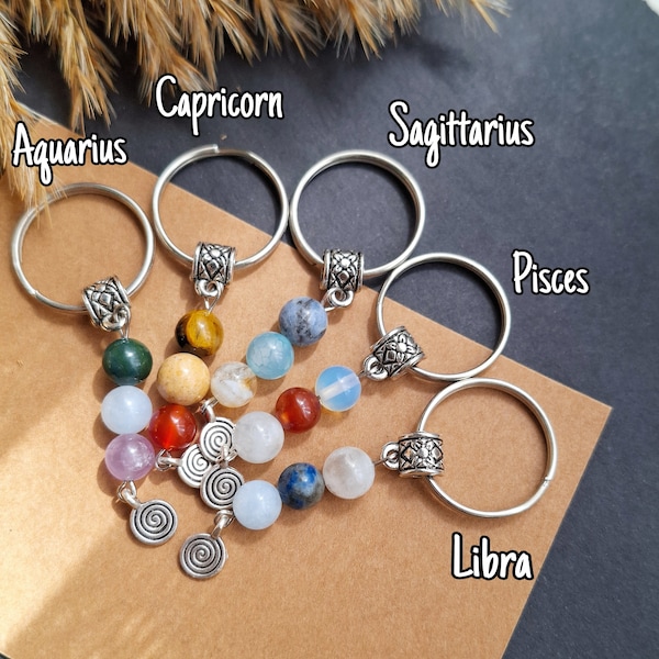 Horoscope Healing Crystals Keyring / New Beginnings Horoscope / Gemstone Keyring, Horoscope Keychain. For Gift Her, Gift Him, Zodiac Crystal