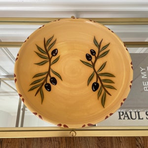 Hand-painted Ceramic Platter with Olive Motif