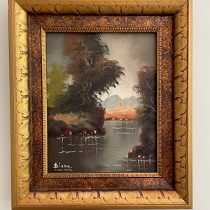 Landscape Painting of River Scene With Water and Trees Original Painting Oil on Board Artist Signed