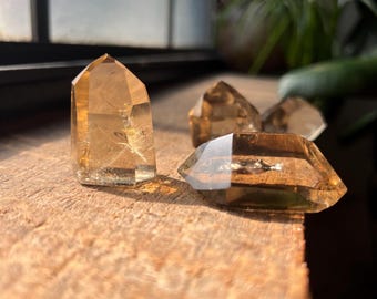Brazilian Citrine Lot – 8 Natural Freeform Crystals with Phantoms & Rainbows – Untreated Citrine from Brazil