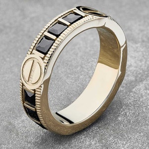 18k gold molten titanium black gem ring