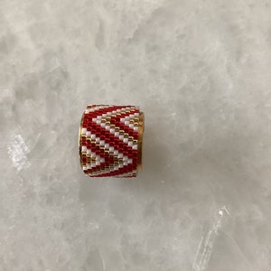 18 k gold plated Miyuki red and  white ring