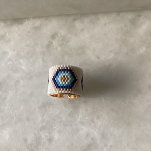 18 k Gold plated Miyuki white and blue ring