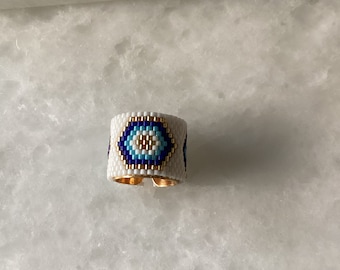 18 k Gold plated Miyuki white and blue ring