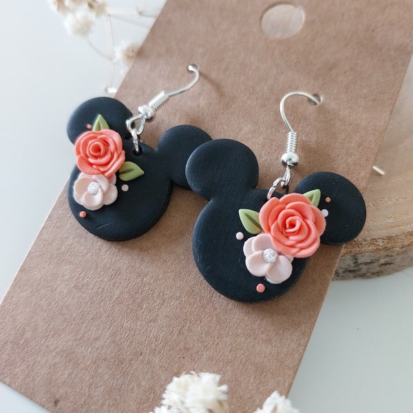 Boucles d'oreilles fleuries inspiration Mickey Mouse !