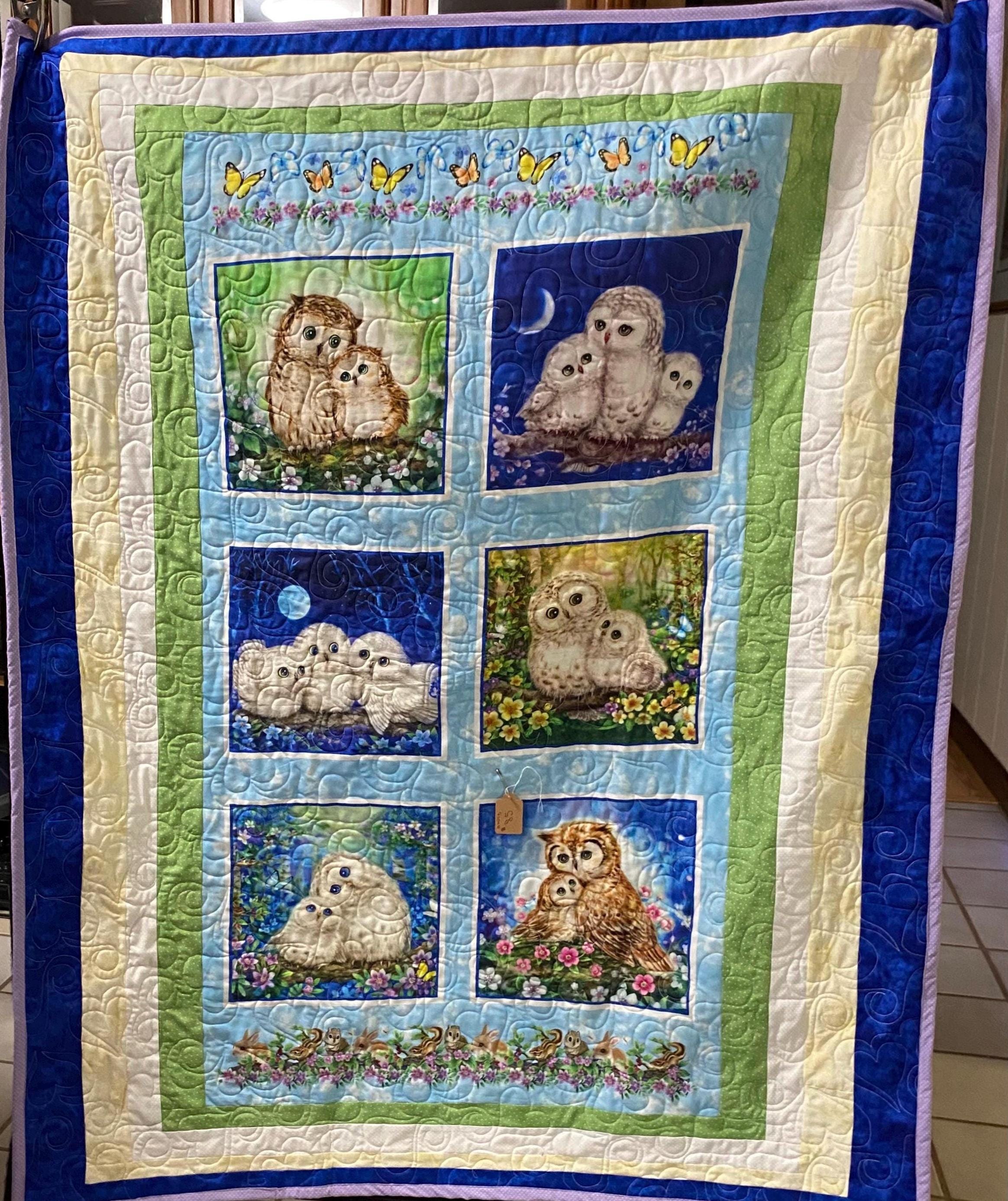 Owl Baby Quilt, owl blanket, baby owl blanket, woodland throw blanket, mama and baby owls