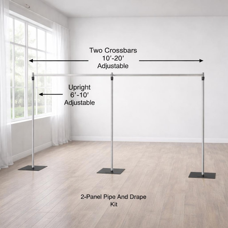 Adjustable Pipe and Drape Backdrop Stand Kit 10x10 / 10x20 FT | Wedding Backdrop Frame | Heavy Duty Aluminum Event Curtain Stand image 4