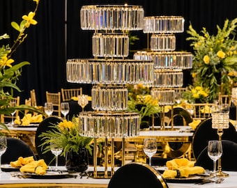 Gold Crystal Wedding Centerpiece Stand, 5-Tier Tall Flower Display (2 Pack)