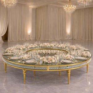 11Ft*2.5Ft Luxury Gold Arc Shape Table With Crystal Glass Pendant S Shape Party Tables,Event Tables
