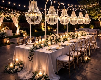 Crystal Beaded Wedding Chandelier with Adjustable Stand, Luxury Event Decor