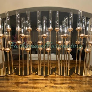5 Pack 48in Tall 8 Arms Gold Cluster Candle Holder,Table Centerpieces,Wedding Centerpieces