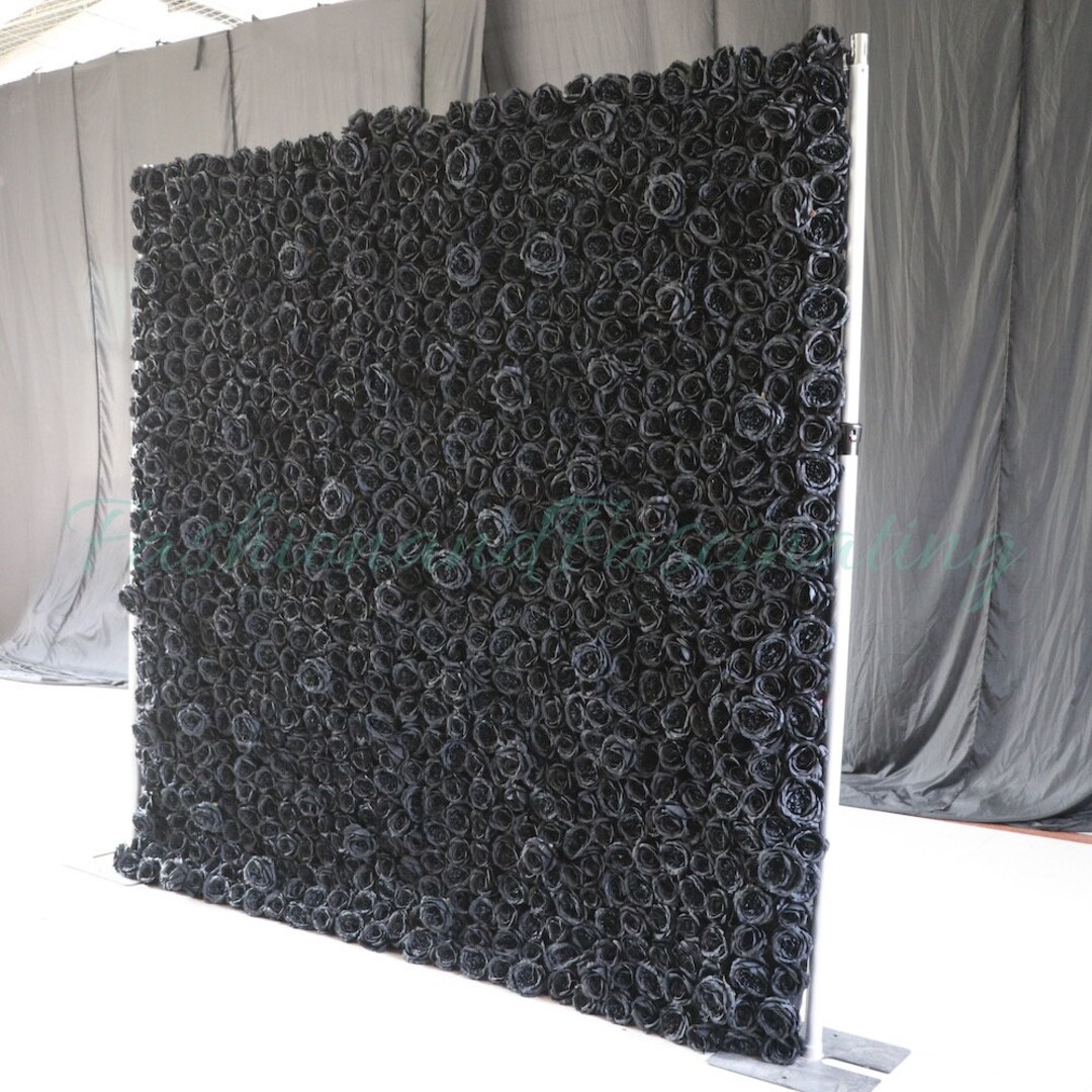 BLACK 3D Fabric Artificial Flower Wall Rolling up Curtain Flower Wall
