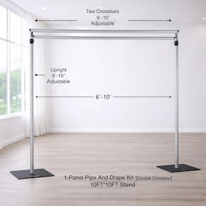 Adjustable Pipe and Drape Backdrop Stand Kit 10x10 / 10x20 FT | Wedding Backdrop Frame | Heavy Duty Aluminum Event Curtain Stand image 2