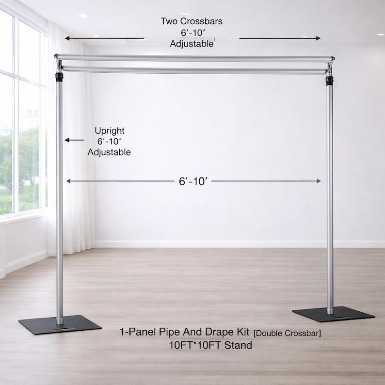 Adjustable Pipe and Drape Backdrop Stand Kit 10x10 / 10x20 FT | Wedding Backdrop Frame | Heavy Duty Aluminum Event Curtain Stand image 2