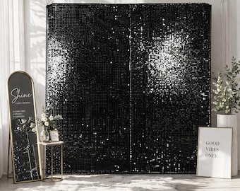 Double-Sided Sequin Shimmer Wall Backdrop | Black Silver Photo Booth Panel