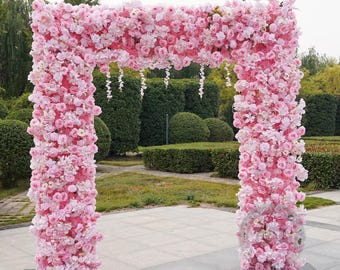 Decoración de pared con rosas rosas, arco para bodas y fondo para eventos (2,4 m x 2,6 m)