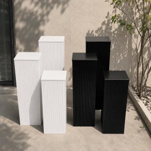 3 PCS Fluted Square Pedestal Stand Set 35″ 30″ 24″ | Wedding & Event Display Plinths