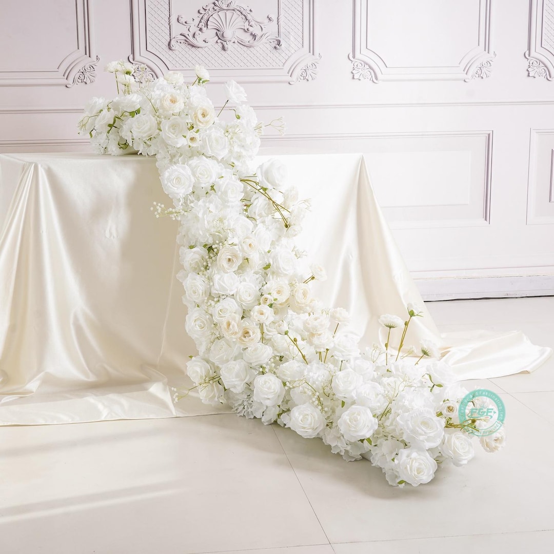 White Silk Flower Garland | Romantic Wedding Table Runner, Backdrop ...