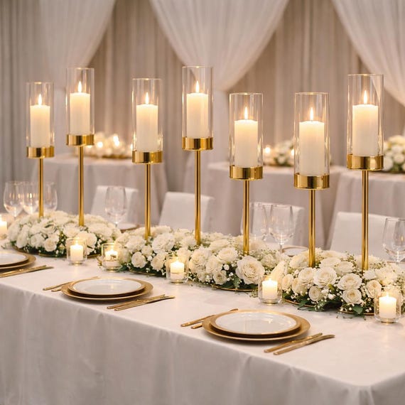 15-teiliges Kerzenhalter-Set, 18, 20 und 22 Zoll, Gold oder Silber, Tischdekoration für Hochzeiten