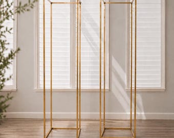 Gold Metal Wedding Arch Stand, Tall Square Backdrop Frame, Event Decor