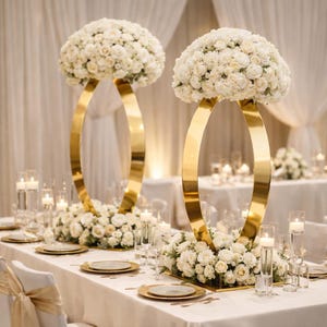 Set of 2 – 32” Tall Gold Curved Flower Stand | Stainless Steel Mirror Finish Wedding Table Centerpiece