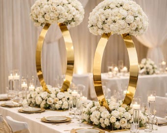 Set of 2 – 32” Tall Gold Curved Flower Stand | Stainless Steel Mirror Finish Wedding Table Centerpiece