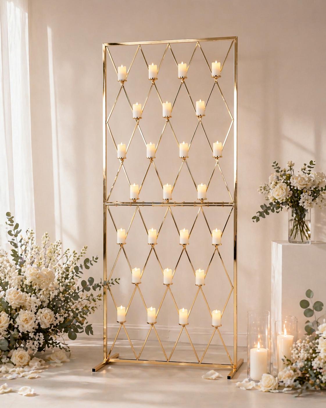 6.56ft X 3ft Gold Grid Candle Wall Wedding Arch Backdrop Stand