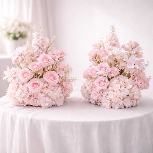 Artificial Silk Pink Flower Ball Centerpieces 17.7” Wedding Table Decor Blush Floral Arrangement Bridal Shower Party Set of 2