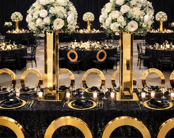Set of 2 40" Mirrored Flower Stands in Gold or Silver | Stainless Steel Column Risers for Wedding Centerpieces & Banquet Tables