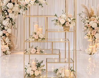 6FT Gold Metal 6-Tier Dessert Stand, Geometric Acrylic Display Shelf