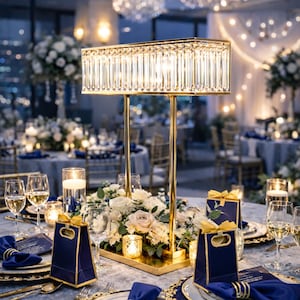 2 Pack 36” Tall Crystal Glass Pendant Flower Stand – Rectangular Wedding Centerpiece Rack