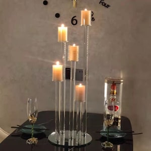 2 PACK | 27.5″ Tall 5 Arms Crystal Glass Candle Holders,Wedding Centerpieces