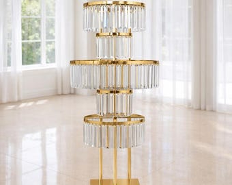 Gold Acrylic Pendant Centerpiece Stand: 5-Tier Luxury Wedding Event Display (2 Pack)