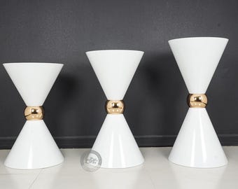 3 PCs White Metal Double Cone Dessert Cylinder Stand,Wedding Cake Display Stand
