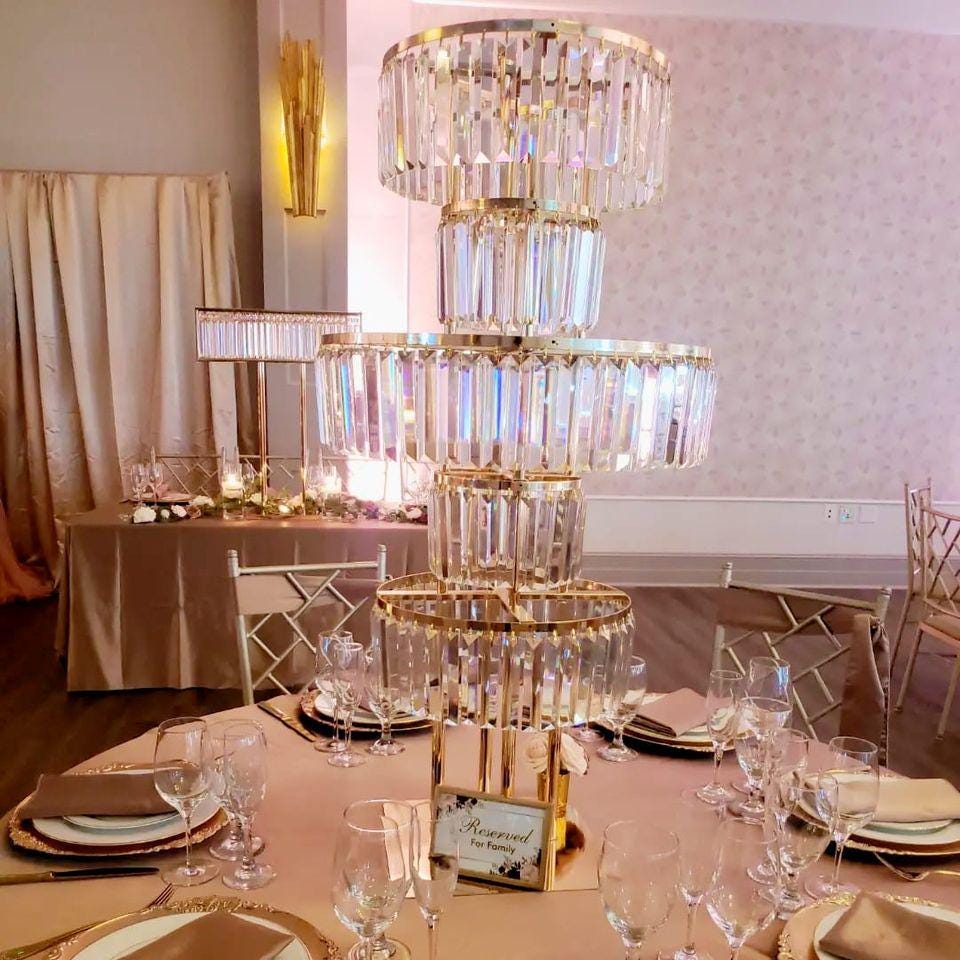 2 PACK | Arcylic Pendant-40″ Tall 5-Tier Gold Centerpiece Stand