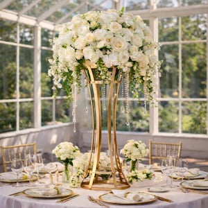 4 Pack 31.5” Tall Slim Waist Gold Wedding Vase Stand – Elegant Tabletop Centerpiece Flower Stand for Reception Decor