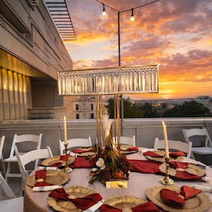 Set of 2 – 36” Tall Gold Crystal Glass Pendant Flower Stands | Rectangular Wedding Centerpiece Racks | Event Table Decor
