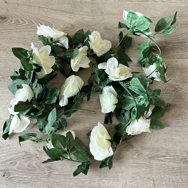 10 Pack | 7ft Artificial Hanging White Rose Garland,