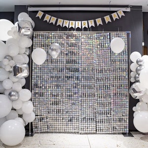 Big Sale 20% OFF! Iridescent Silver｜Clear self-locking based Shimmer Wall Panels,Sequin Wall Backdrop ,Shimmer Backdrop