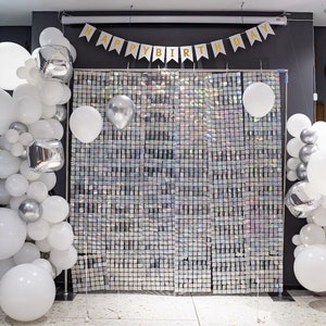 Clearance--Iridescent Silver｜Clear self-locking based Shimmer Wall Panels,Sequin Wall Backdrop ,Shimmer Backdrop