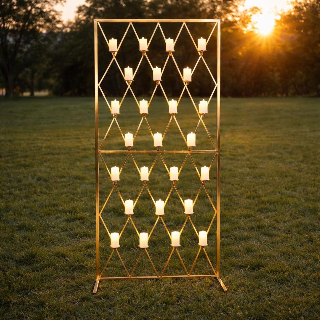 6.56ft X 3ft Gold Grid Candle Wall Wedding Arch Backdrop Stand