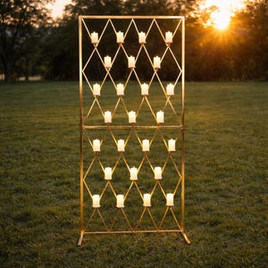 6.56Ft x 3Ft Gold Grid Candle Wall Wedding Arch Backdrop Stand – Rectangle Metal Frame for Ceremony, Reception & Event Decor