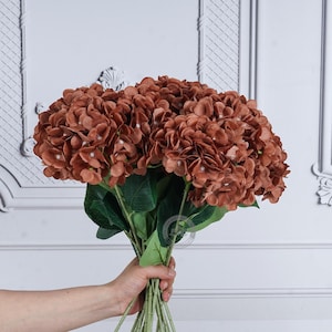 Terracotta Artificial Hydrangea Flowers 27" L – Real Touch Silk Hydrangea Stems for Wedding Decor, Bridal Bouquet, Home Arrangement