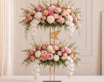 2 Pack Gold Wedding Flower Arch Centerpieces | 48" Tall Event Decor Stands