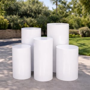 5pcs of Metal Cylinder Stands,White Pedestal With Storage Bag,36" x 16" Storage for Pedestal Stands
