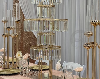 2 PACK｜Glass Pendant-40″ Tall 5-Tier Crystal Stand,Wedding Centerpiecs,Table Centerpieces Stand