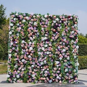 US セラー! 40% オフ! 8 x 8 フィート 5D ファブリック人工ローズフラワーウォールロールアップカーテンフラワーウォール、花柄ウェディング背景、収納バッグ付き